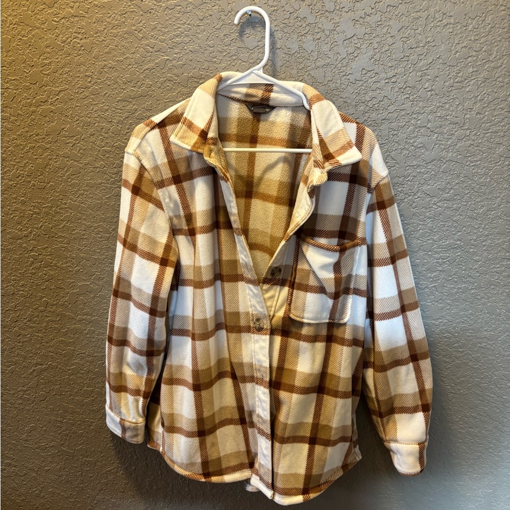 Eddie Bauer Brown and Cream Plaid Fleece Shirt